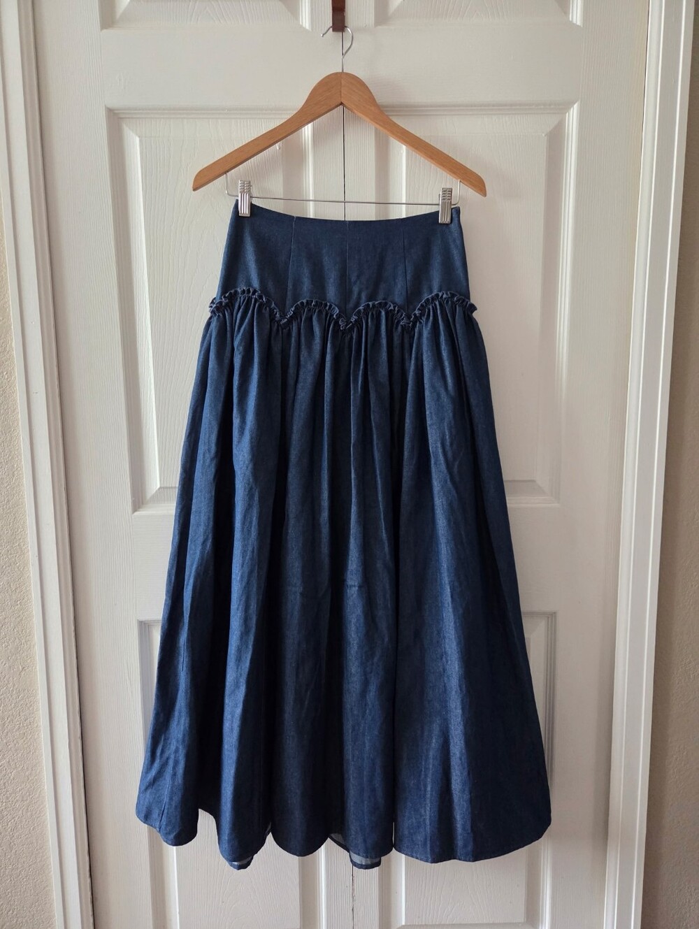 Anthropologie Dark Blue Full Denim Midi Skirt